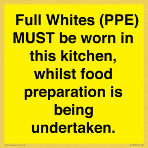  Full Whites (PPE) MUST be worn in this kitchen, whilst food preparation is being undertaken.
